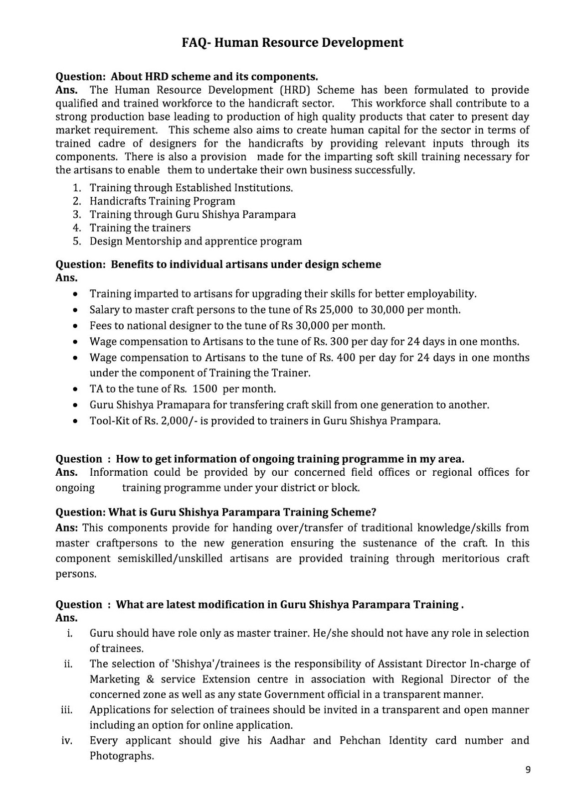 FAQ Human Resource Development Scheme