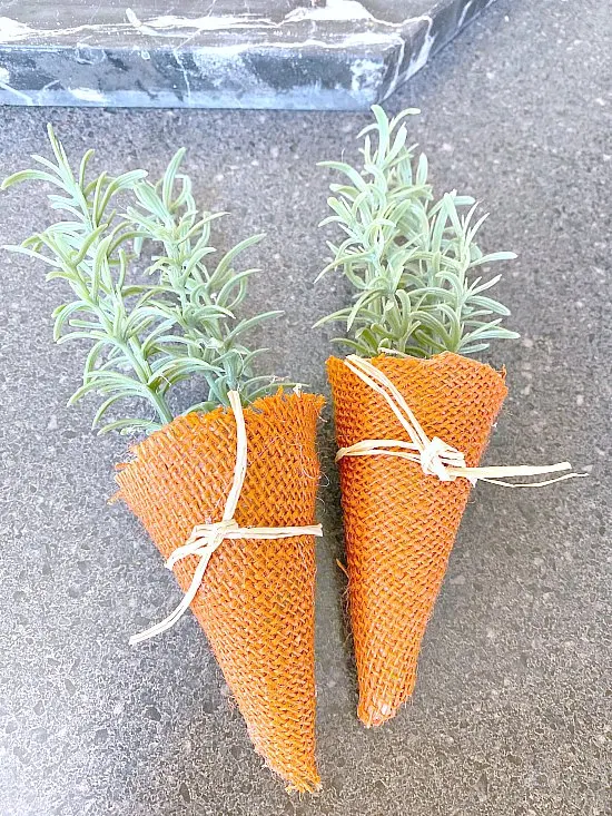 Orange burlap carrots with greenery