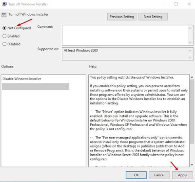 pilih 'Not Configured' pada Langkah no. 5 pilih 'Not Configured' pada Langkah no. 5
