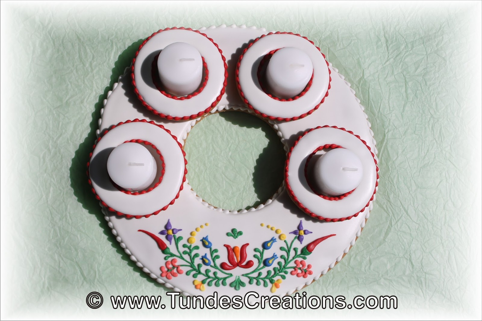 The Gingerbread Artist Centerpiece with Hungarian folk art flowers