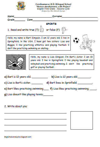 English Fourth Graders´ Zone: Sports worksheet