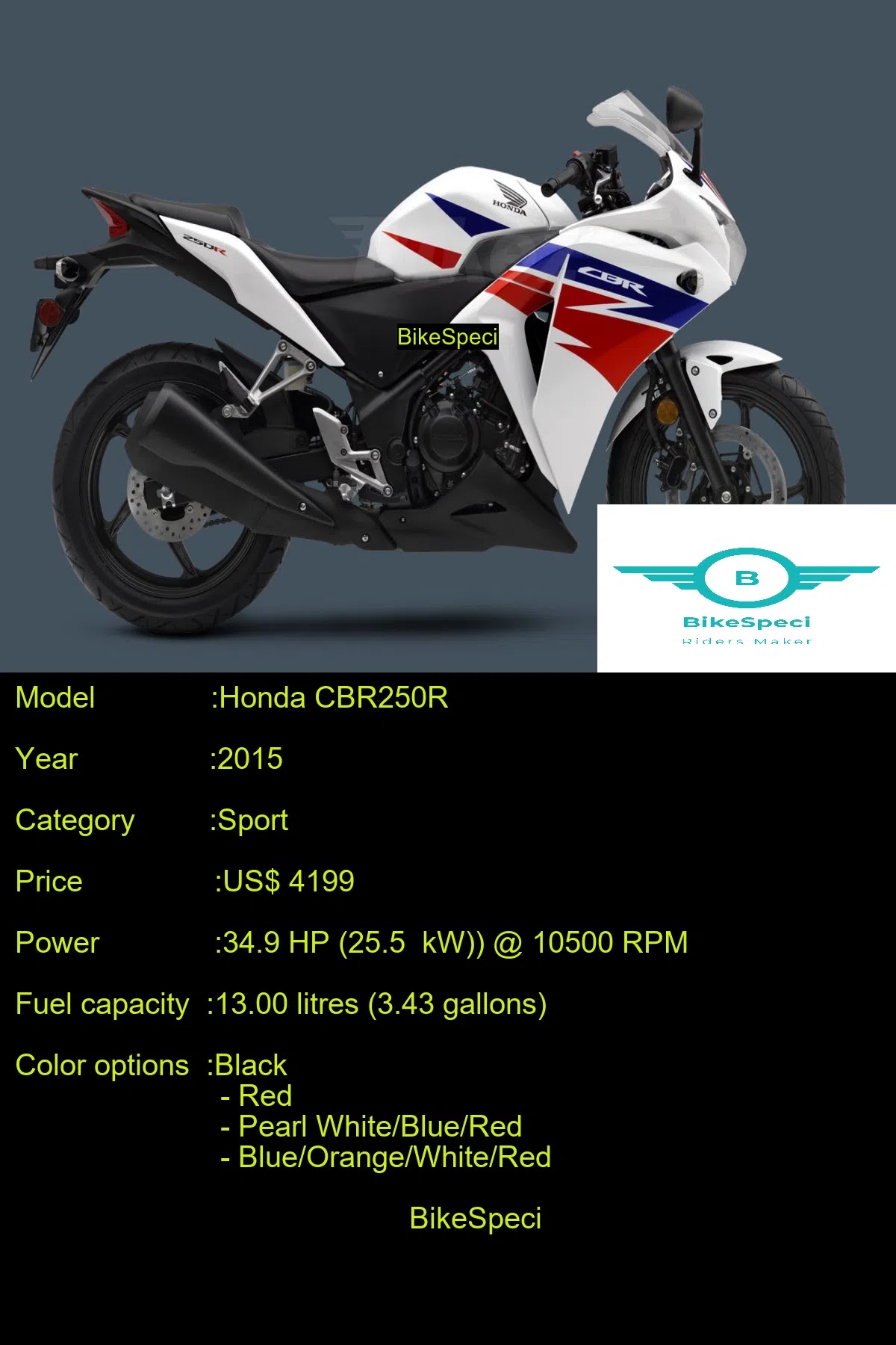 Honda CBR250R Price, Photos, Millage, Speed, Colours etc BikeSpeci
