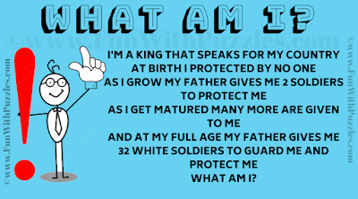 I'm a king that speaks for my country At birth I protected by no one As I grow my father gives me 2 soldiers to protect me As I get matured many more are given to me And at my full age my father gives me 32 white soldiers to guard me and protect me What am I?