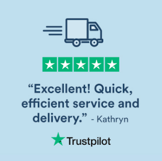 Coastal Glasses TrustPilot Banner shows delivery truck and five stars Text reads Excellent quick efficient service and delivery -Kahryn