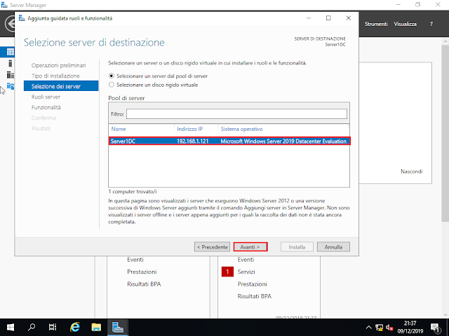 Windows Server 2019, Selezione server di destinazione
