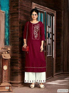 Stunning Rayon Embroidered Work Palazzo Set