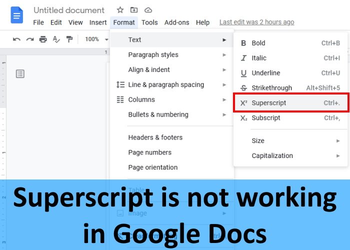 Верхний индекс не работает Google Docs