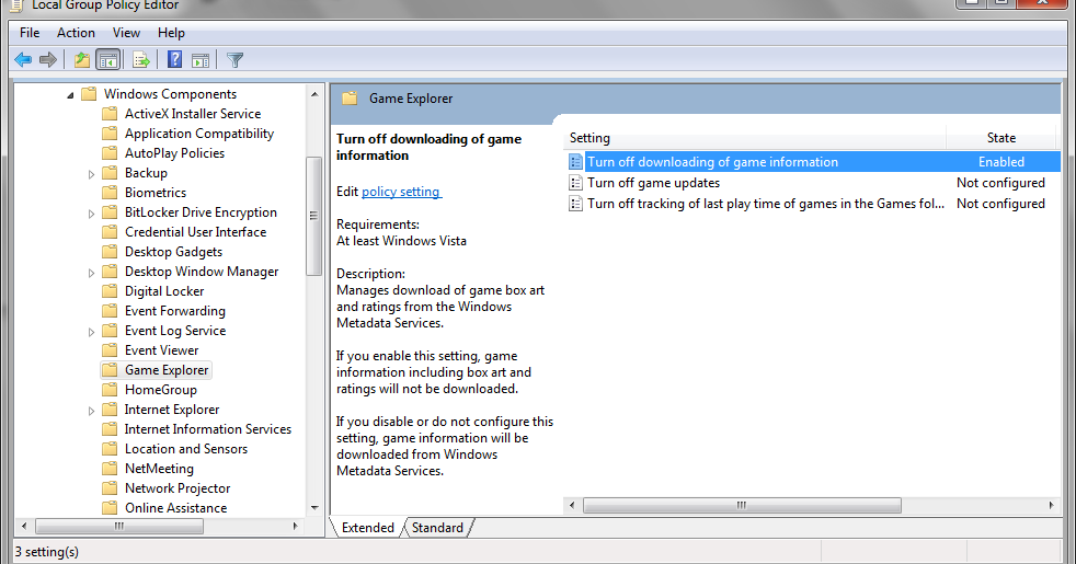 State enable. Game Explorer. Games and information.