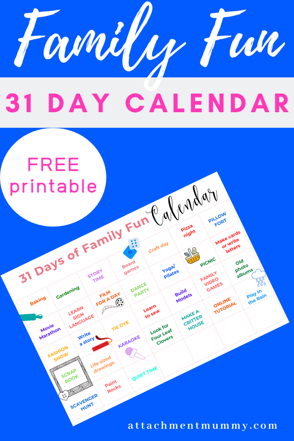 31 Day Activity Planner For Families {with FREE printable}