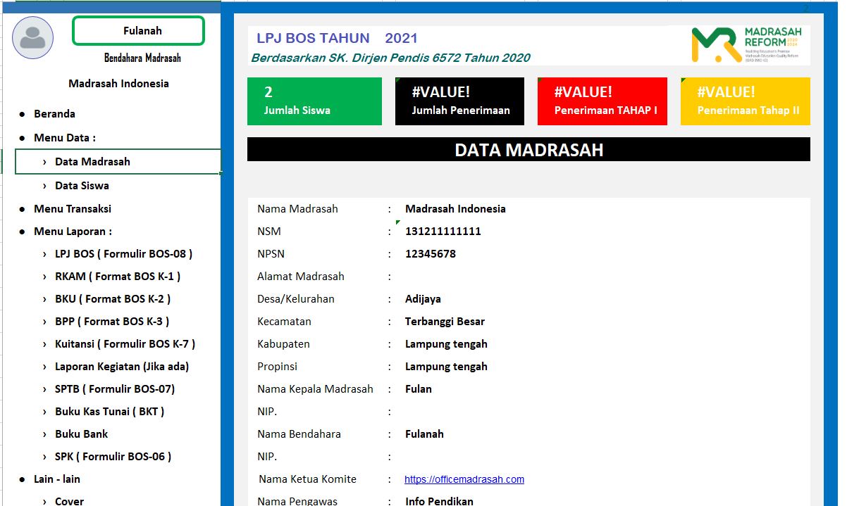 Aplikasi Lpj Bos Madrasah Tahun 2021 Versi Excel Info Opm