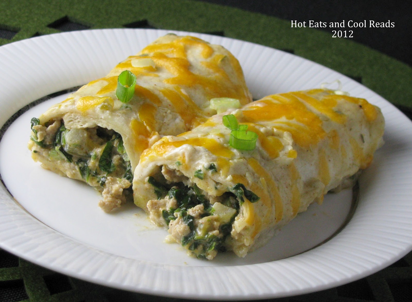 Hot Eats and Cool Reads: Creamy Chicken and Spinach Enchiladas Recipe