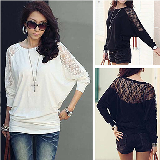 Batwing Top Dolman Lace Loose T Shirt Design with jeans - Smart Heels