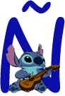 Alfabeto de personajes de Disney con letras azules Ñ.