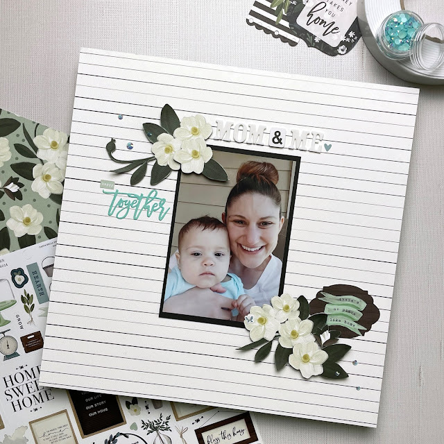 Scrapbook layout created with the Carta Home Again collection, Scrapbook.com A2 cardstock and Pinkfresh jewels