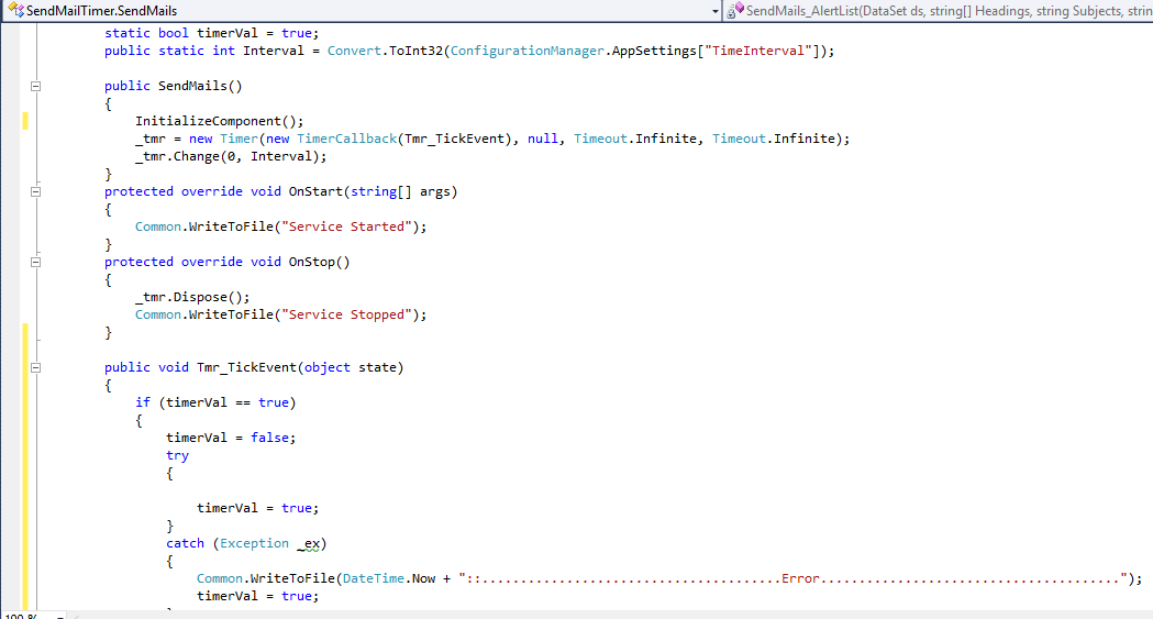 Seva Window service in c with Timer