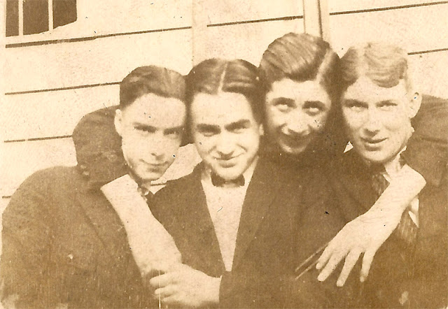 Jimmie Fahy, Wallace B. Dixon, and two unidentified friends. Looks like they're ready for some fun. Jimmie Fahy, Wallace B. Dixon, and two unidentified friends. Looks like they're ready for some fun.
