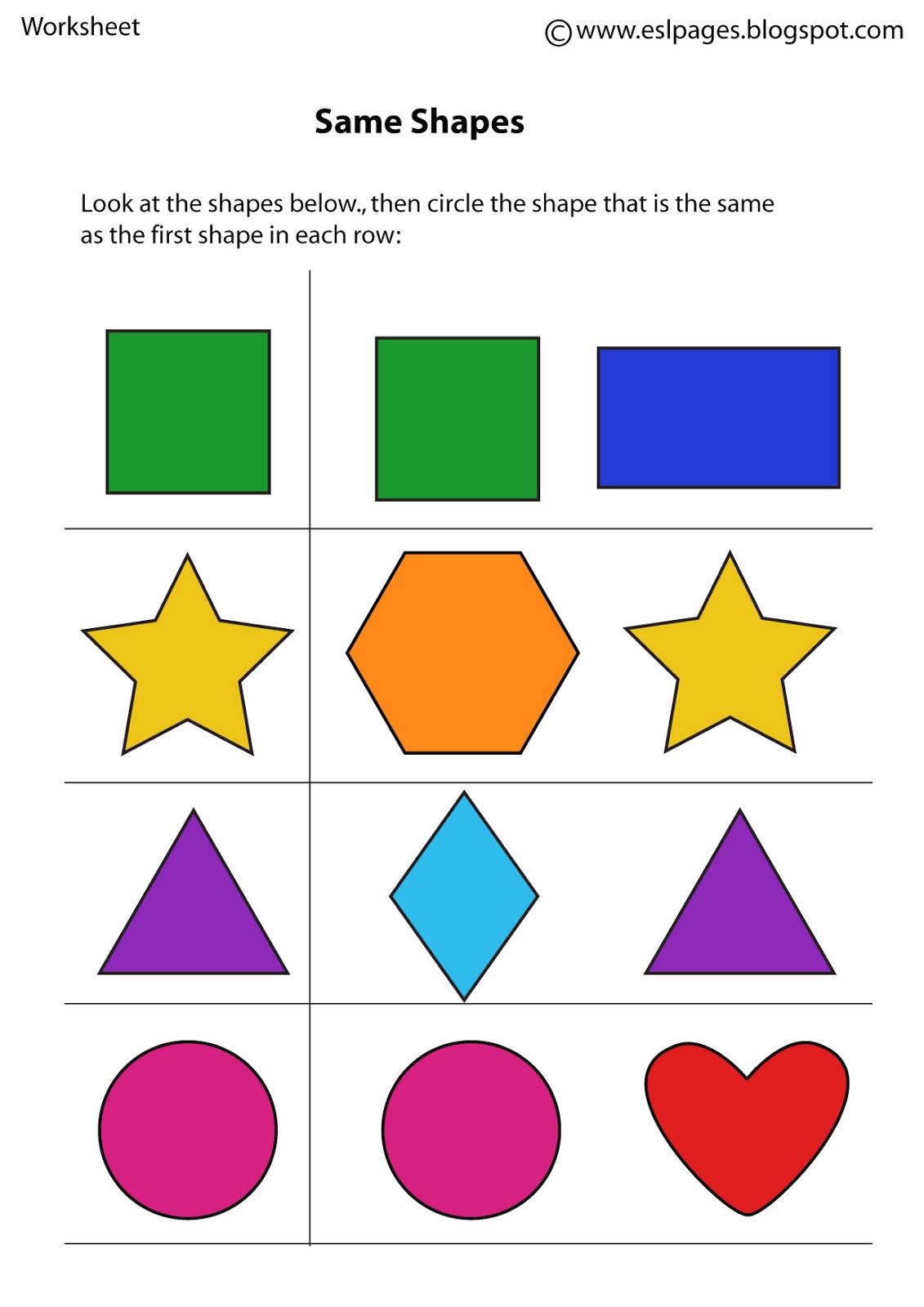 Esl Pages Same Different Worksheets