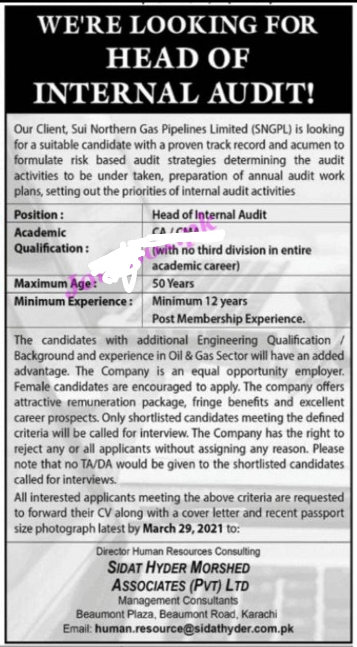 sui northern gas pipelines limited sngpl jobs 2021 sui northern gas