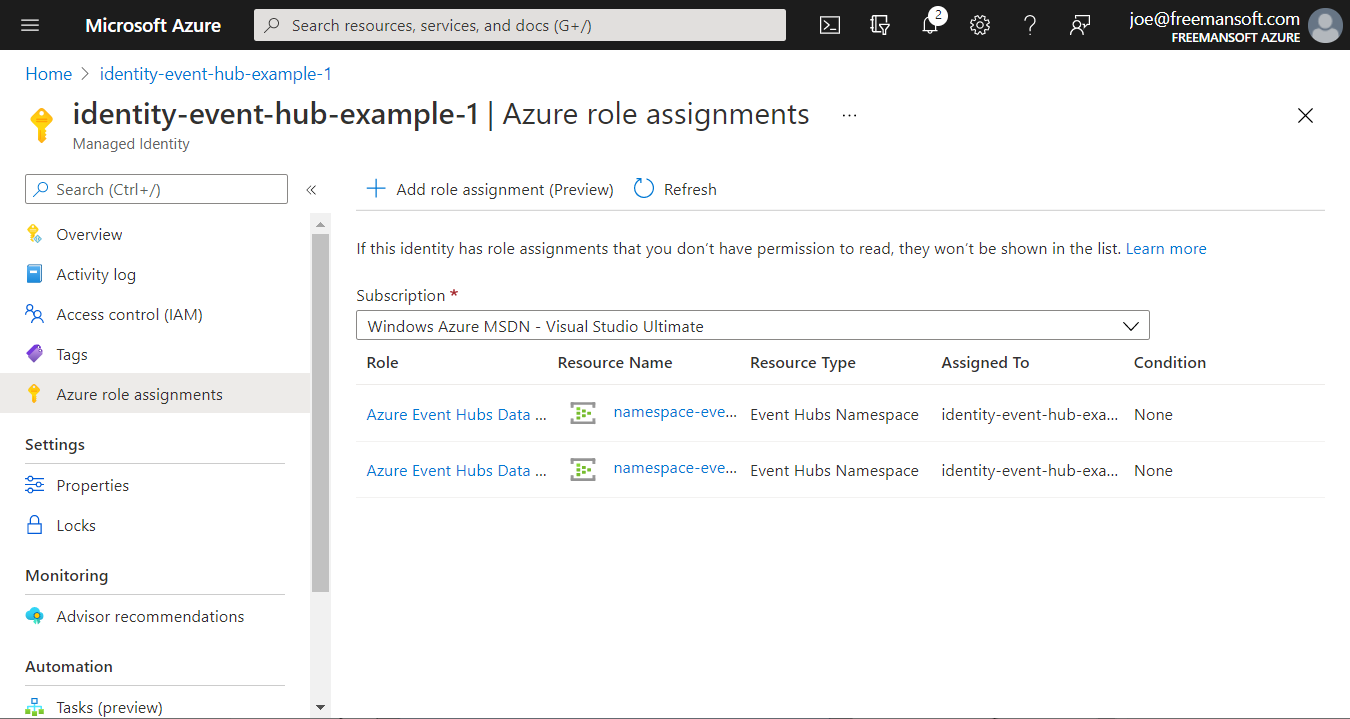 Managed Identities and Shared Access Tokens for EventHubs in Azure