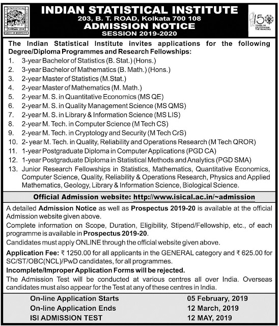 Library Science Professionals Portal MS LIS Admission 20192020 at ISI