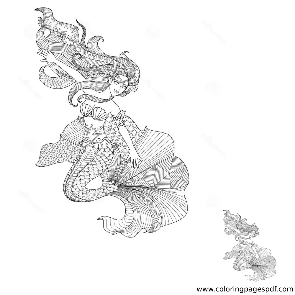 Coloring page of a mermaid