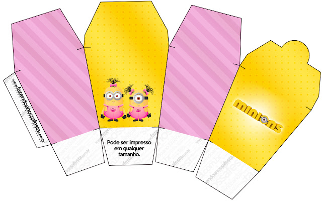 Minions Chicas: Cajas para Imprimir Gratis. Caja tipo "de comida china"de Minions Chicas.