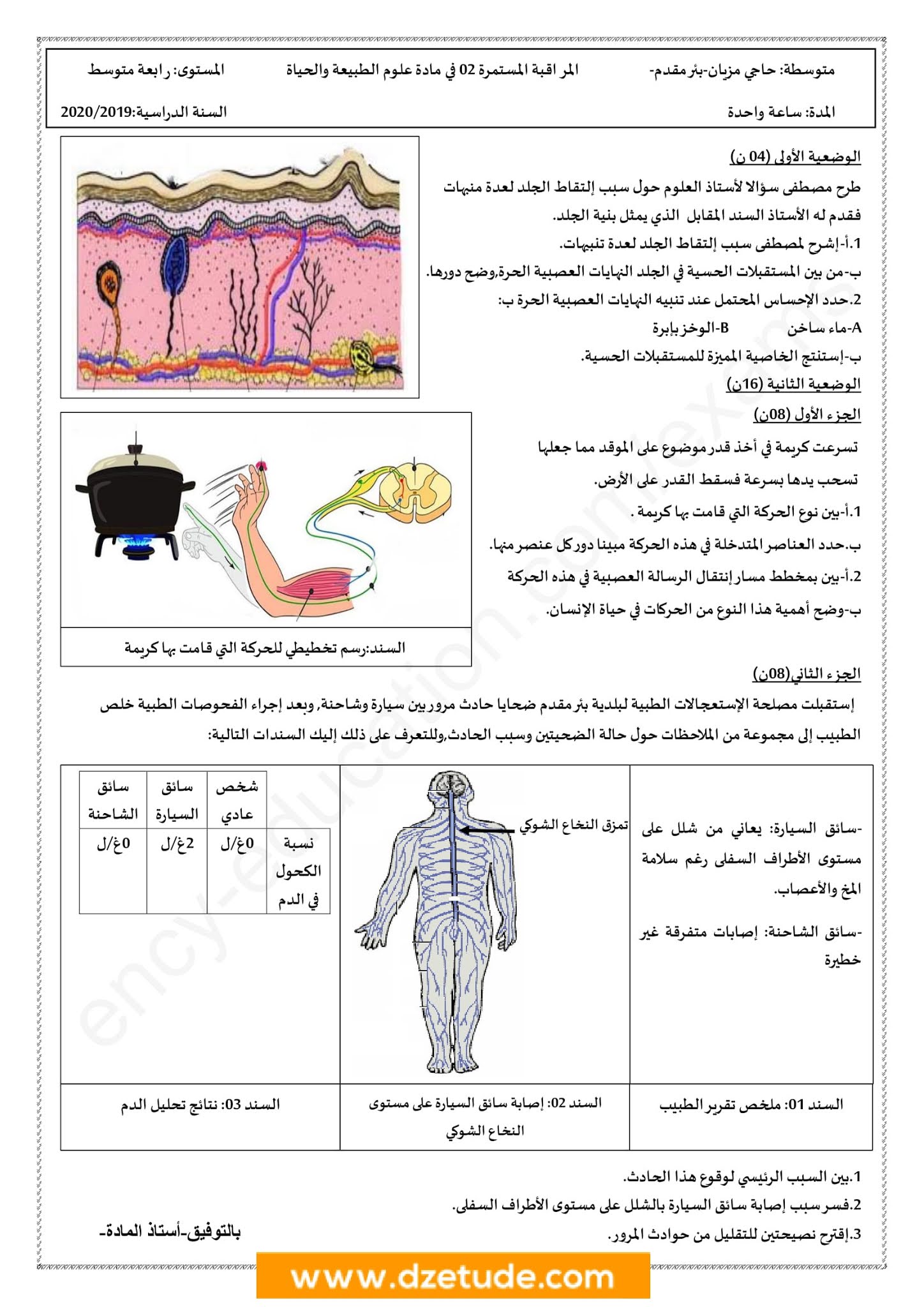 فرض العلوم الطبيعية الفصل الثاني للسنة الرابعة متوسط - الجيل الثاني نموذج 5