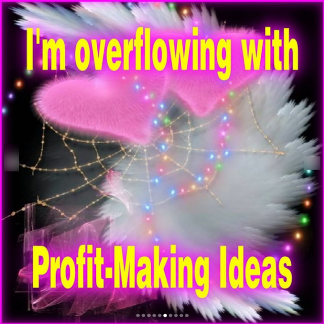 A meme that says "I am overflowing with profit-making ideas" over a sort of glowing spider web in space with wings.