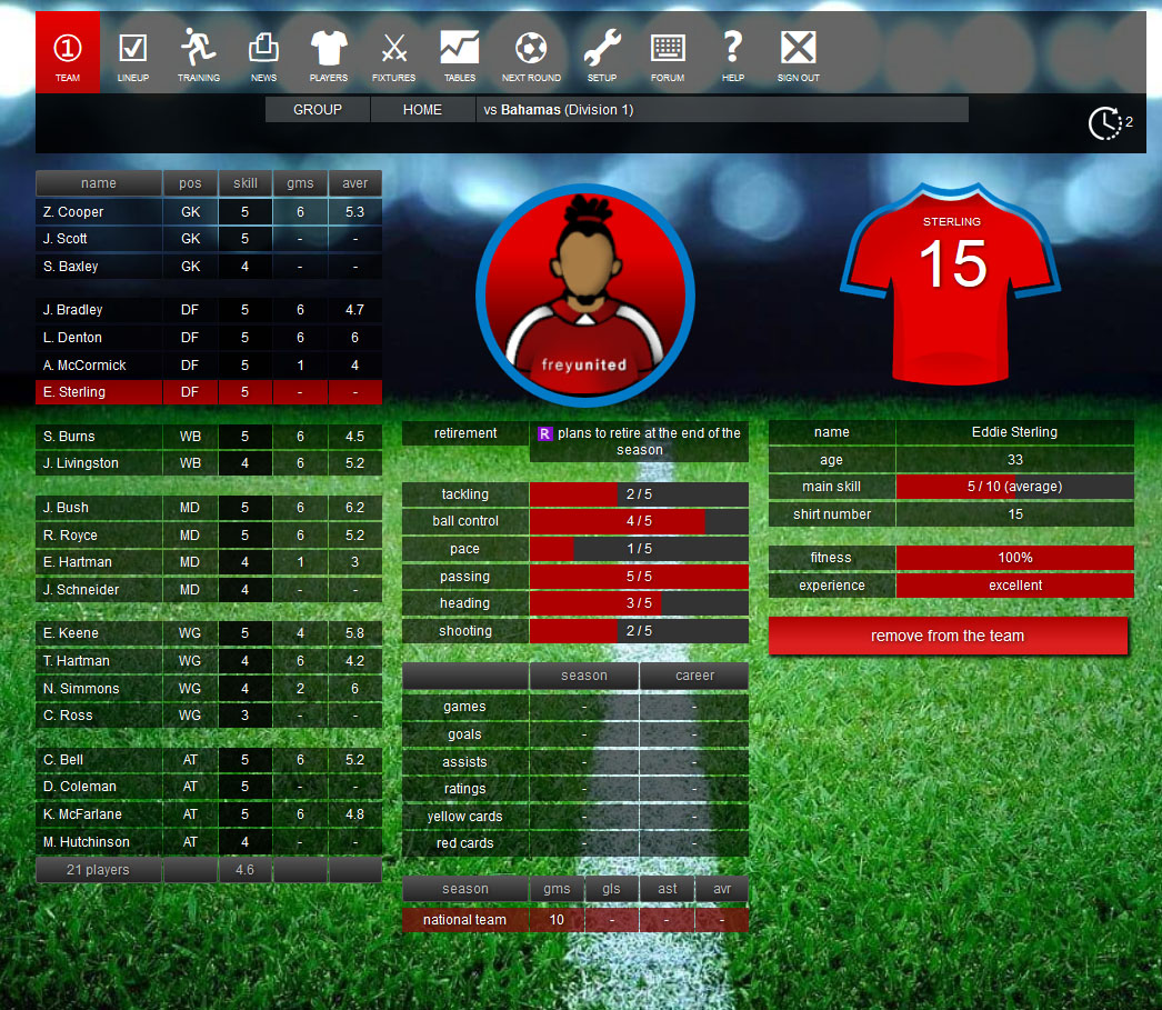 Soccer / football manager games National football team manager game