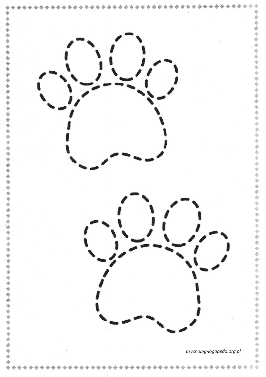 Odbicia psich łapek - wodzenie po śladzie - free printable