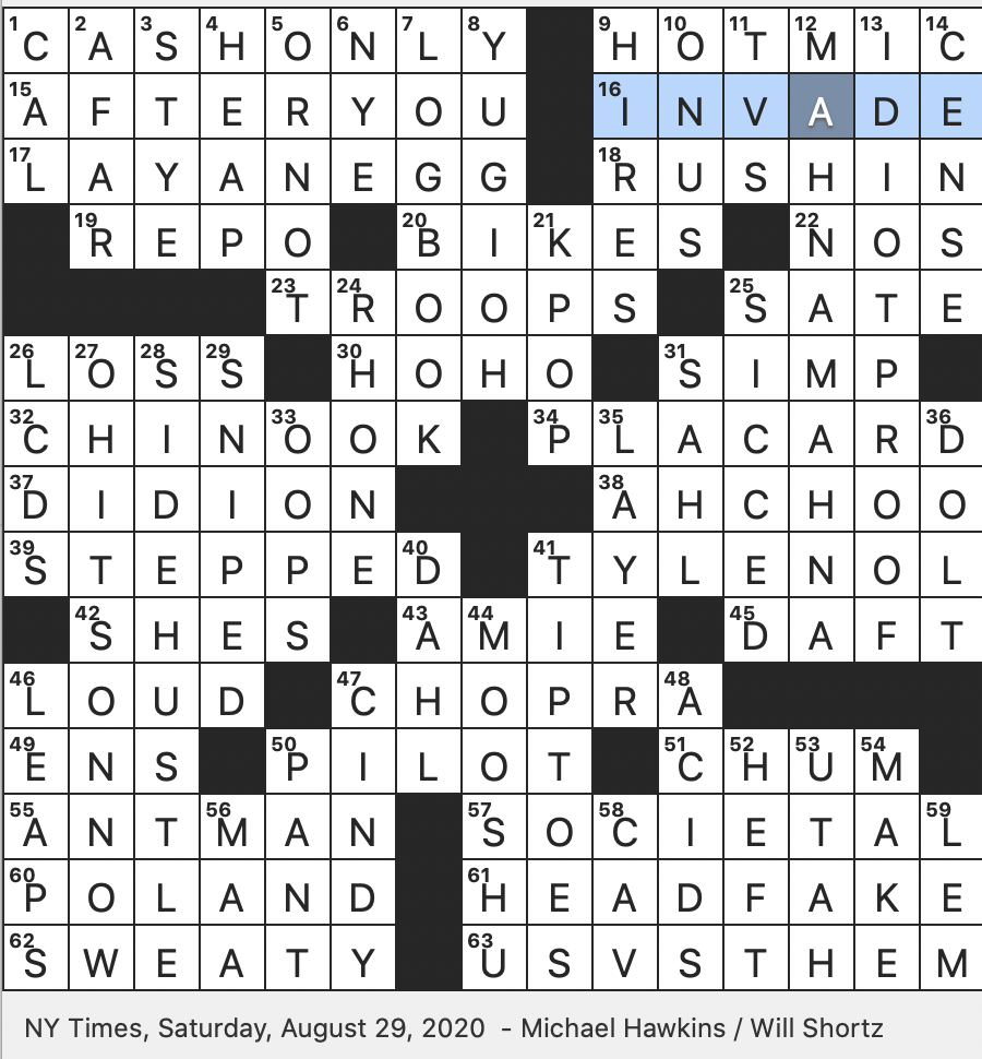 Rex Parker Does the NYT Crossword Puzzle: August 2020