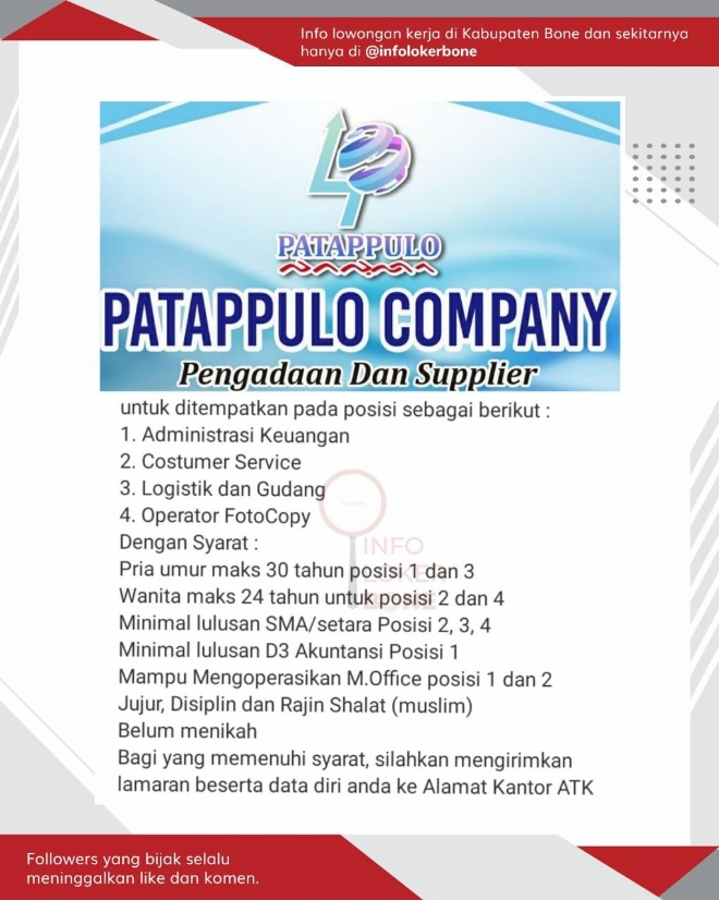 Update Lowongan Kerja Di Bone Hari Ini Jumat 1 Januari 2021
