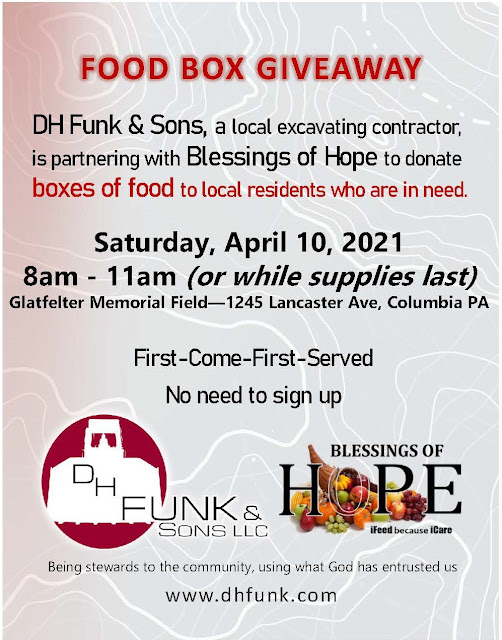 Food Box Giveaway happening April 10 at Glatfelter's Columbia Spy