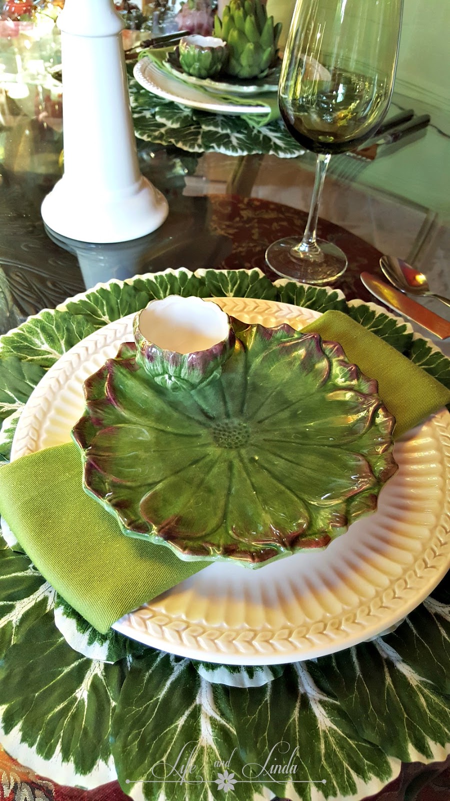 Pretty Artichoke Tablescape Life and Linda
