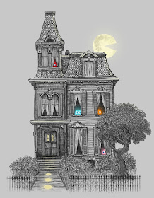 03-Pac-Man-Victorian-House-The-Fan-Brothers-Surreal-Illustrations-www-designstack-co