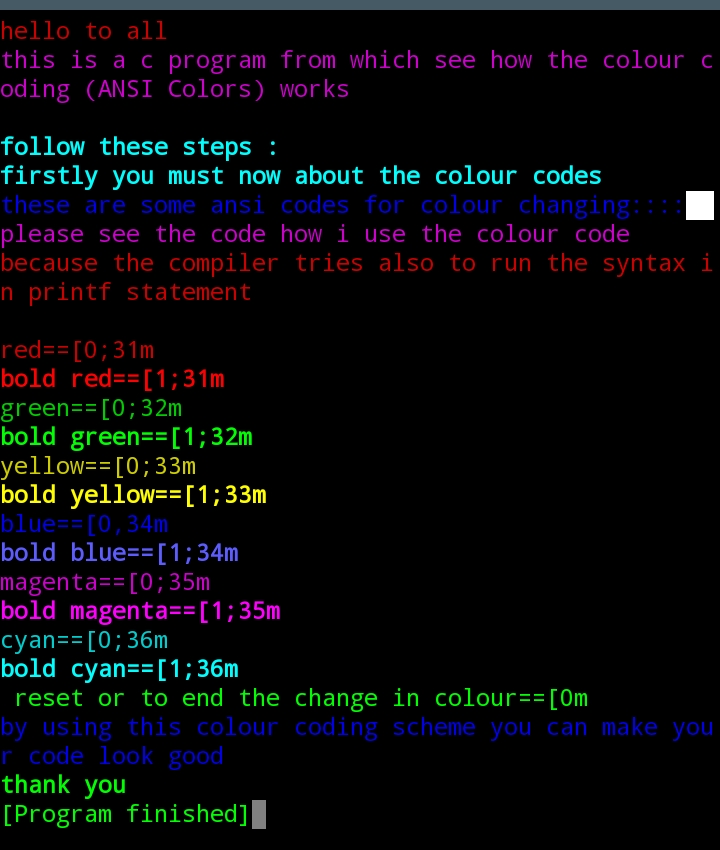 ANSI-Color-Code in c language