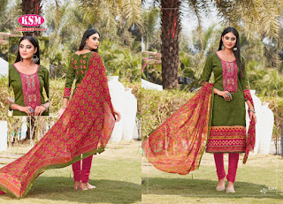 KSM Vanya Glaze Cotton Dress Material WithChiffon Dupatta