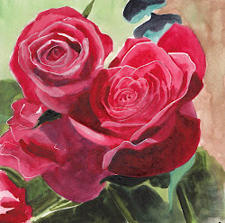 roses watercolor painting artwork copy bunny