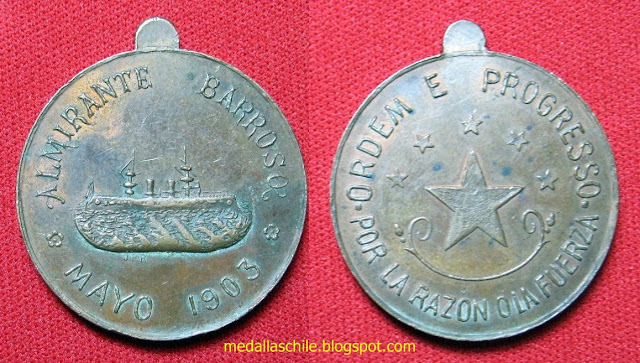 Medalla Visita del Almirante Barroso 1903 Brasil Chile Fiesta