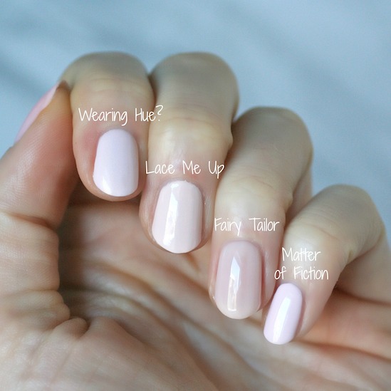 Comparison Pale Pink Gel Coutures Fairy Tailor Lace Me Up Wearing Hue Matter Of Fiction Radiant Cut Blush Worthy Inside Scoop Essie Envy