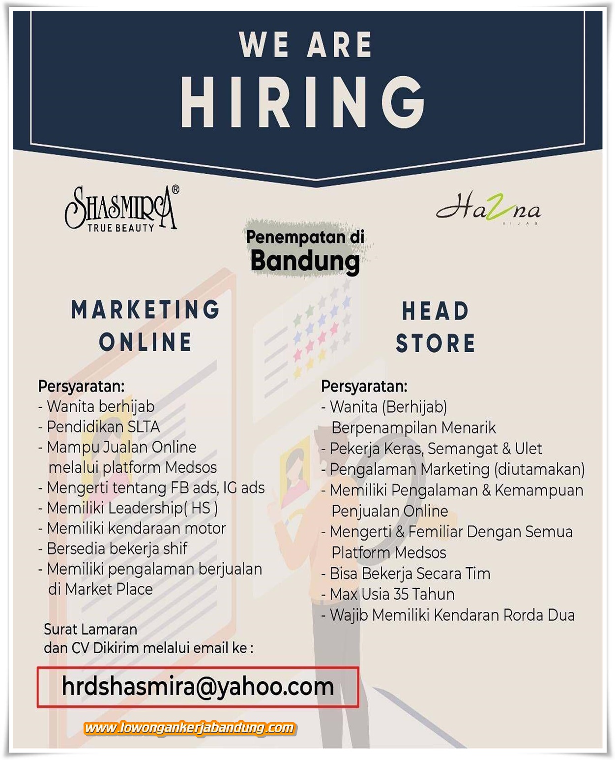 Lowongan Kerja Head Store & Marketing Online Sashmira Bandung - Loker