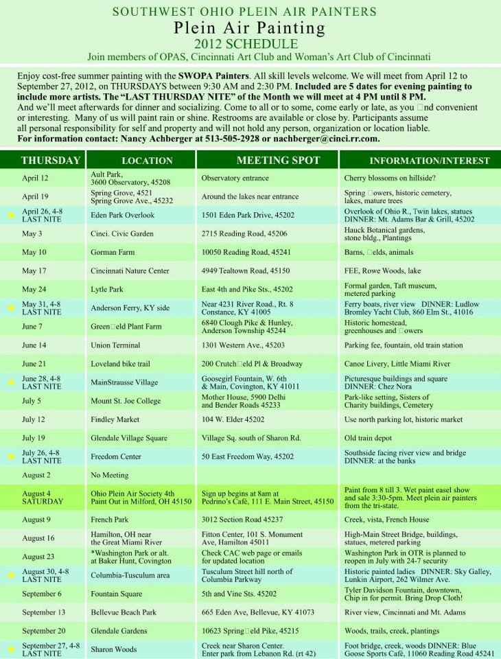 Cincinnati Illustrators Blog Plein Air Painting Schedule