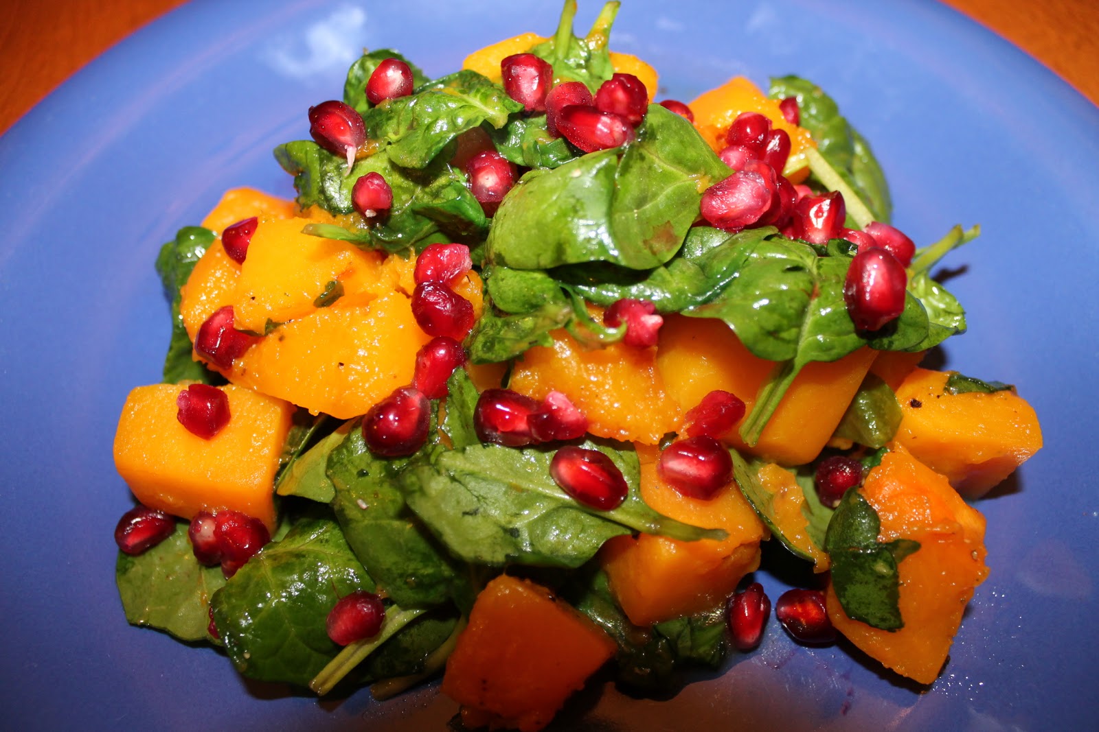 Savory Moments Roasted butternut squash with baby spinach and pomegranate