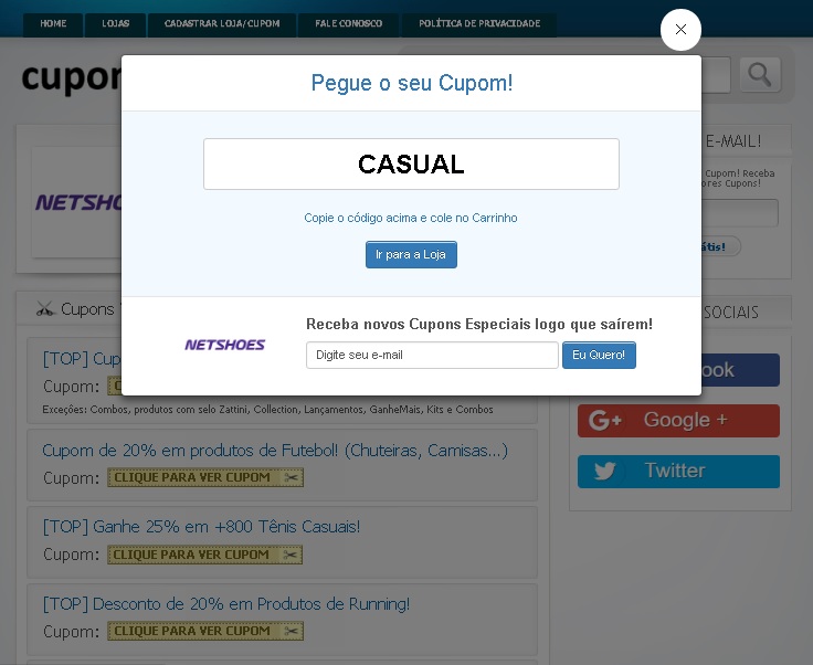 cupom de desconto netshoes hoje