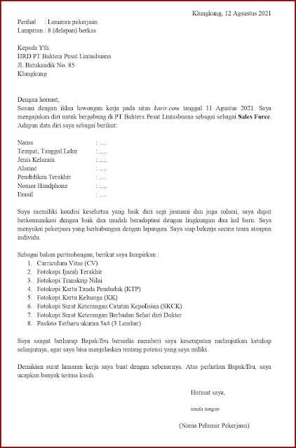Contoh Surat Lamaran Kerja Untuk Sales Force (Fresh Graduate) Berdasarkan Informasi Dari Website Contoh Application Letter Untuk Sales Force (Fresh Graduate) Berdasarkan Informasi Dari Website