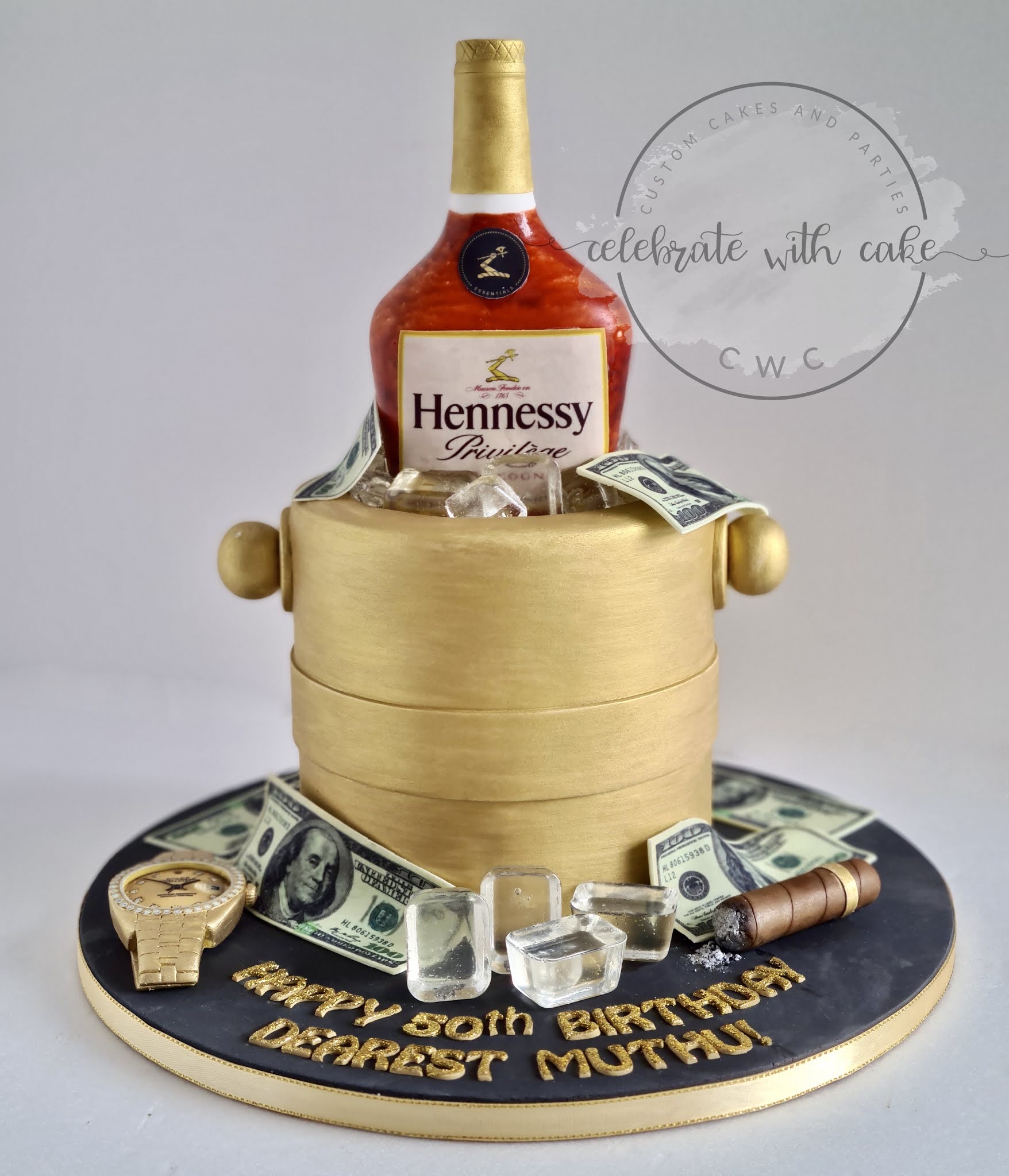 Hennesy in Ice Bucket 3D sculpted Cake