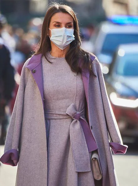 Queen Letizia of Spain wore a coat and dress from Carolina Herrera Fall 2016 collection