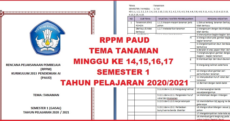 RPPM PAUD TEMA TANAMAN MINGGU KE 14,15,16,17 SEMESTER 1
