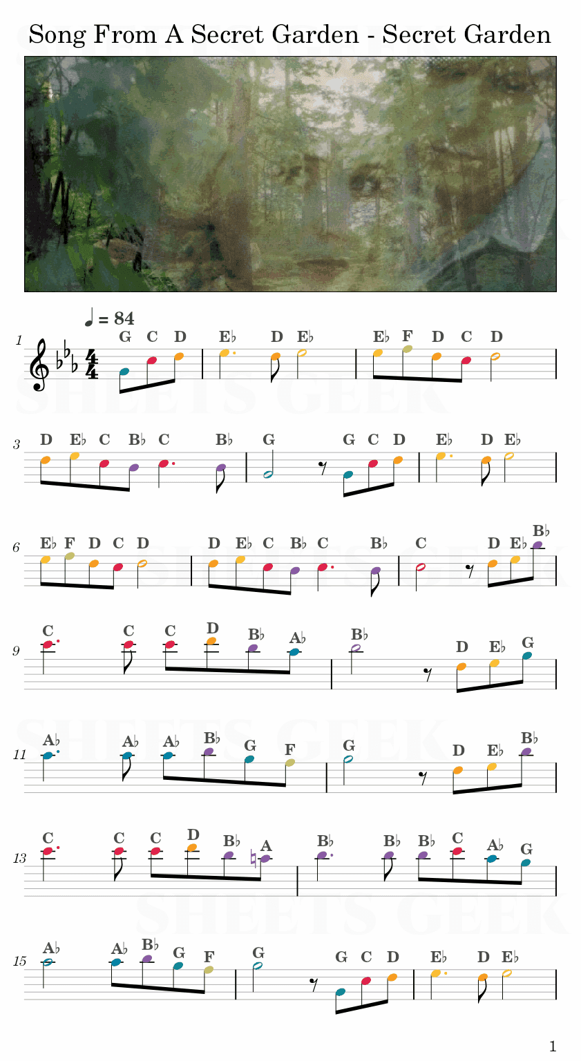 Song From A Secret Garden - Secret Garden Easy Sheet Music Free for piano, keyboard, flute, violin, sax, cello page 1