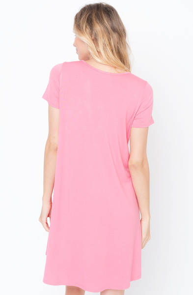 Shop for Coral Flared Tee Dress Scoop Neck and Short Sleeves On Caralase.com